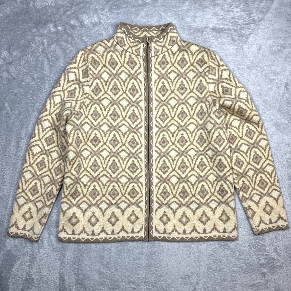 Pendleton Cardigan Women Small Tan Merino Wool Full Zip Geometric‎ Soft
